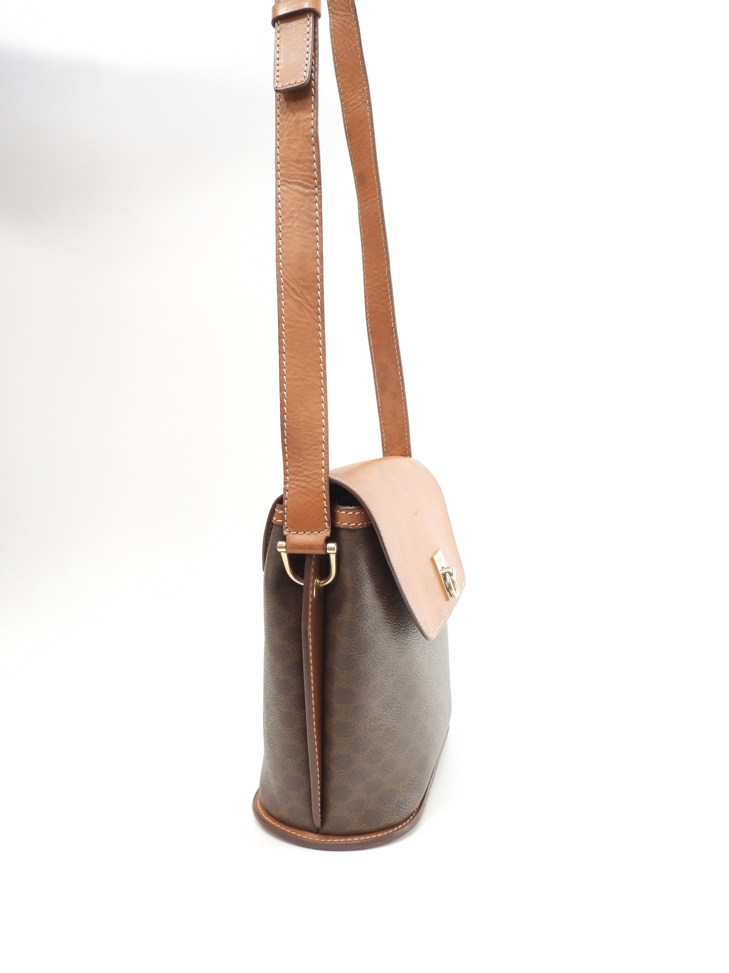 Celine Pochette, pelle sul lembo, Macadam marrone, borsa a tracolla, Trionfo@M91*