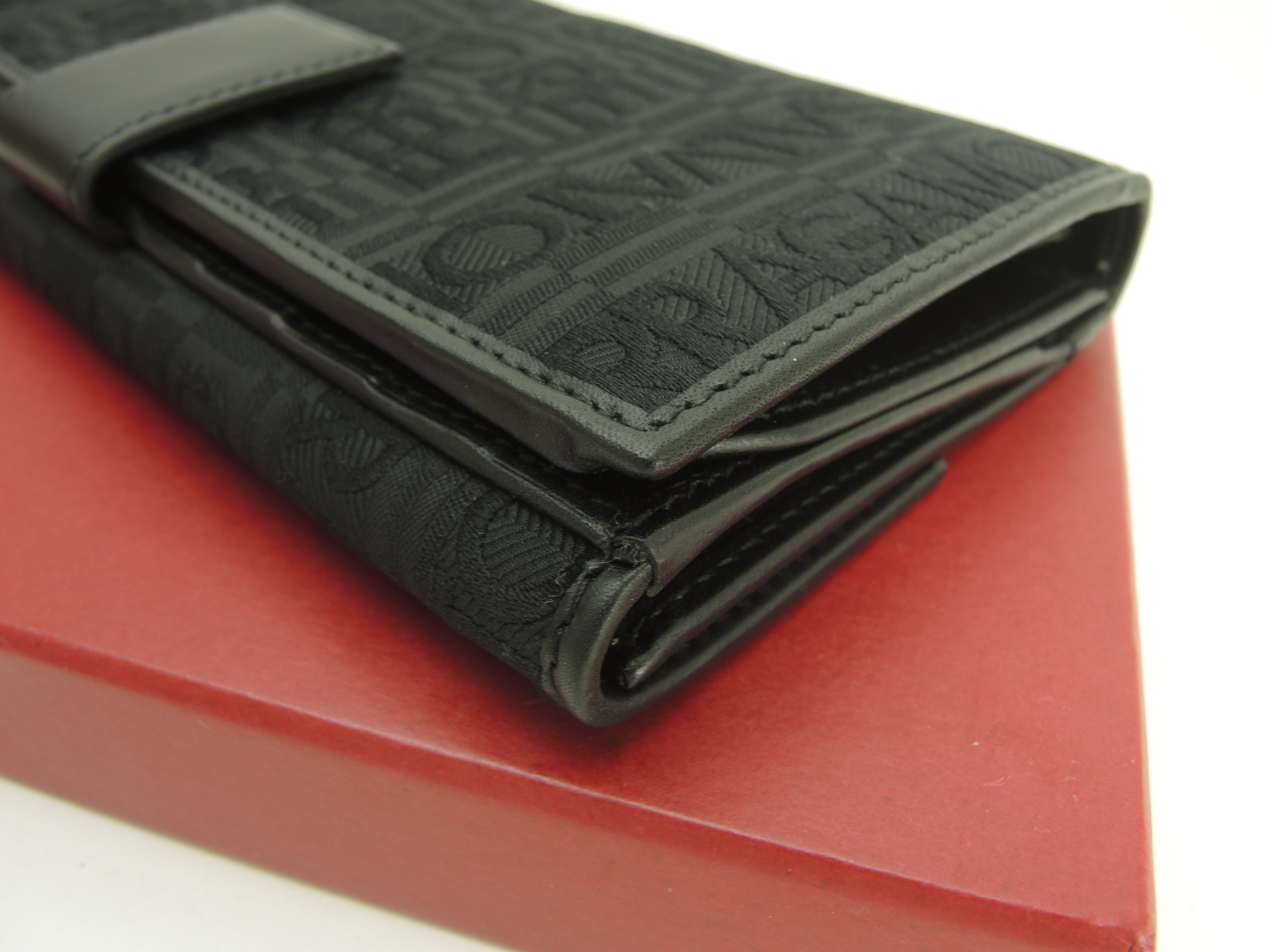 Salvatore Ferragamo Portafoglio lungo a due bottoni in cotone/pelle nera, come nuovo @JV-228249