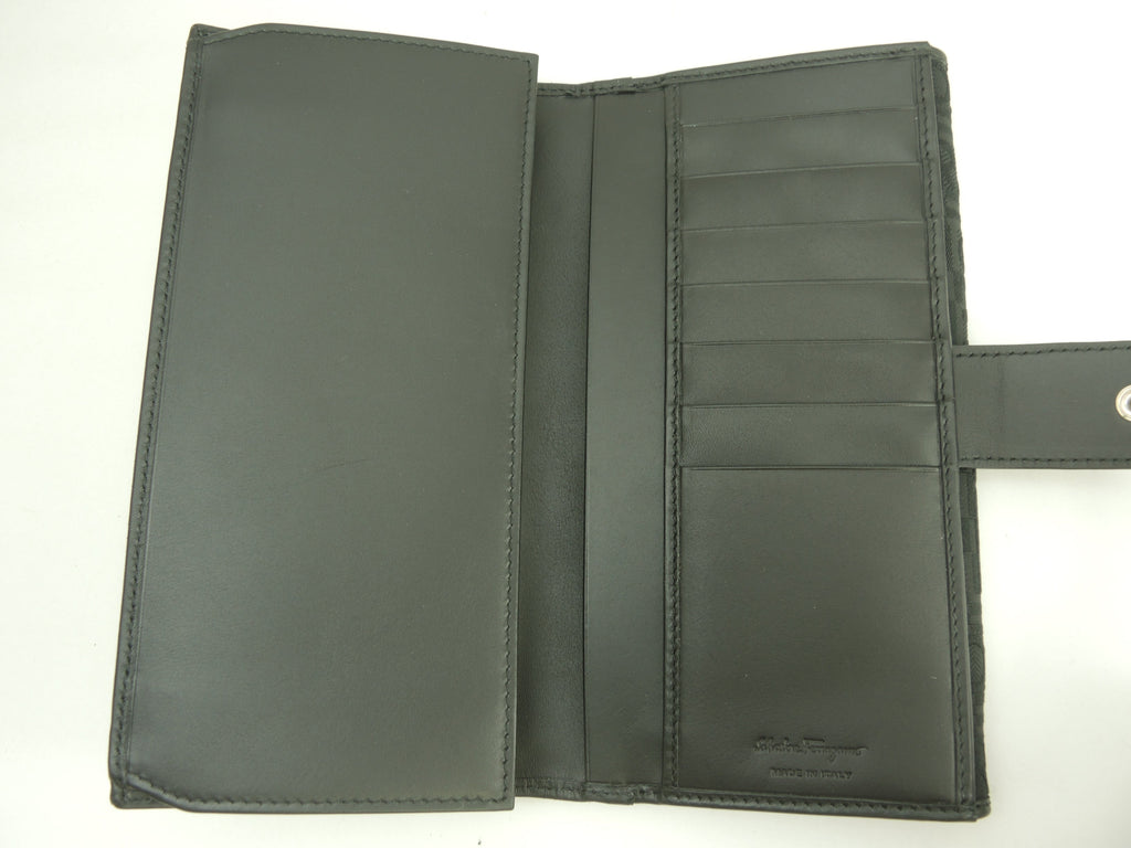 Salvatore Ferragamo Portafoglio lungo a due bottoni in cotone/pelle nera, come nuovo @JV-228249
