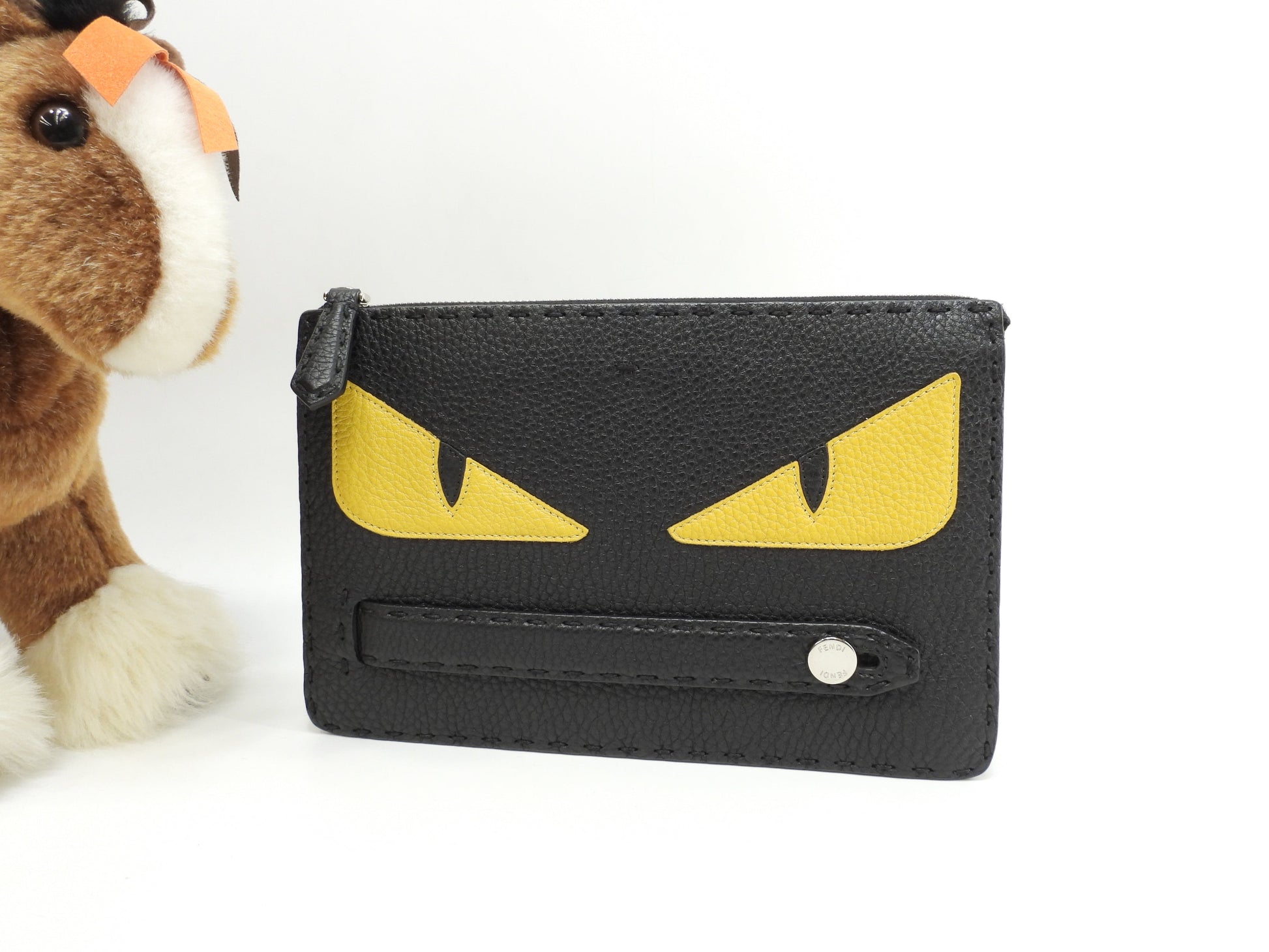フェンディ クラッチウォレットバッグ モンスター セレリアレザー黒 セカンドバッグ 極美品@ 68