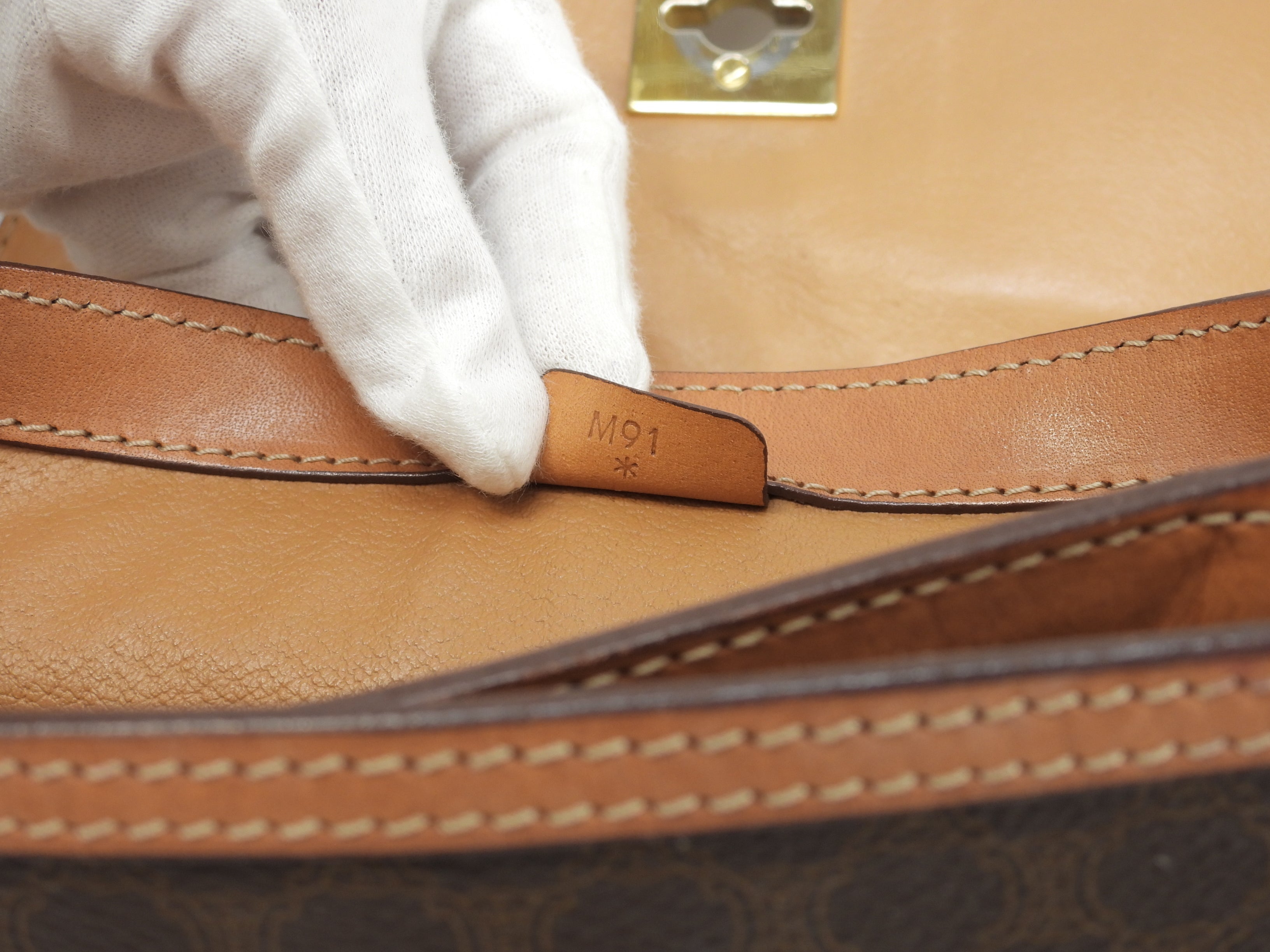 Celine Pochette, pelle sul lembo, Macadam marrone, borsa a tracolla, Trionfo@M91*