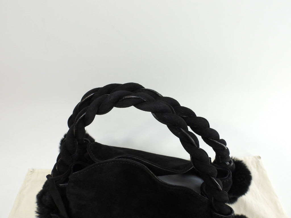 Salvatore Ferragamo Borsa a mano Gancini Pelliccia di coniglio nera Mini tote @ 1