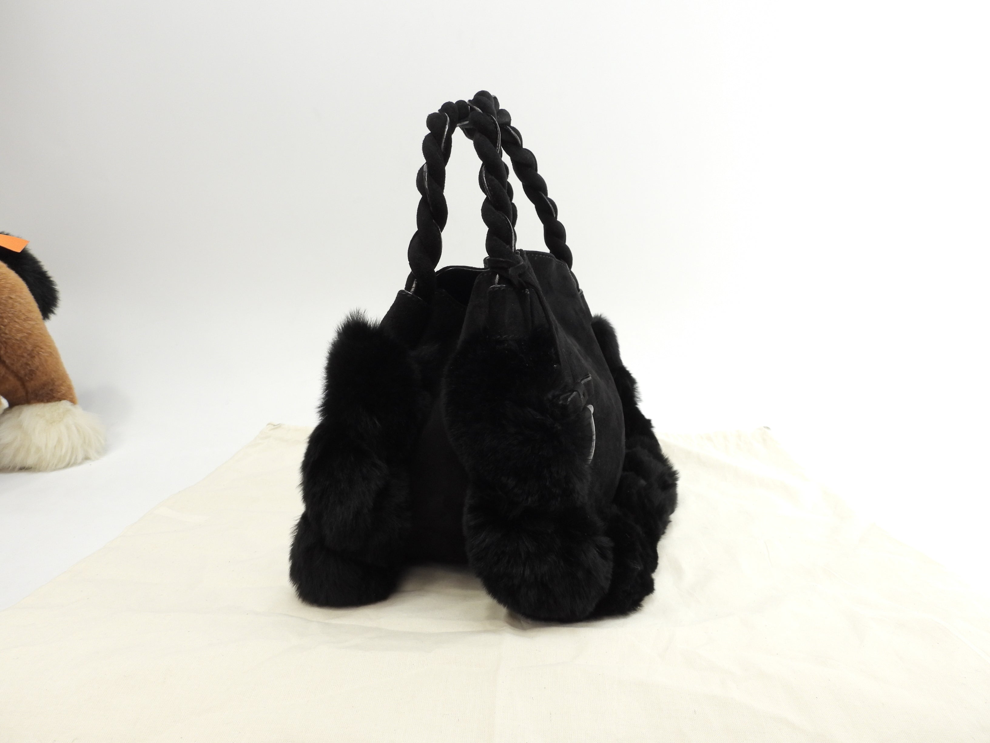 Salvatore Ferragamo Borsa a mano Gancini Pelliccia di coniglio nera Mini tote @ 1