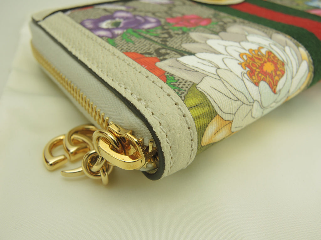 Gucci portafoglio lungo con cerniera motivo floreale/Web, GG Marmont grigio/bianco, portafoglio lungo con cerniera a giro, mai usato @ 1