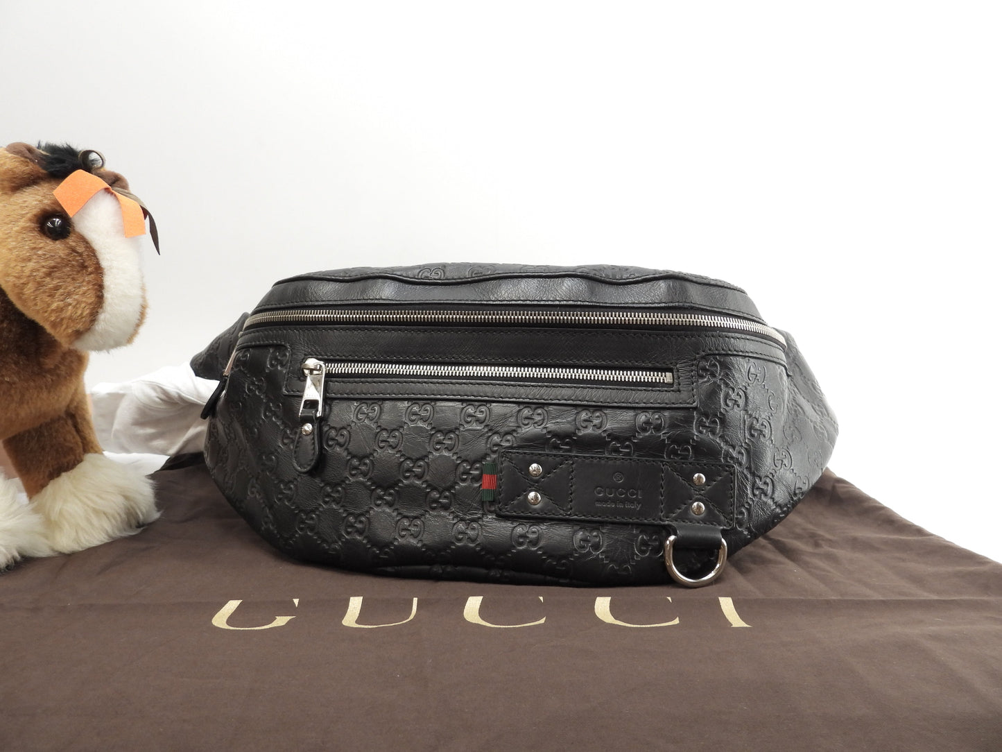 Gucci marsupio grande GG in pelle Guccissima nera, borsa a tracolla/marsupio, condizioni eccellenti @ 21