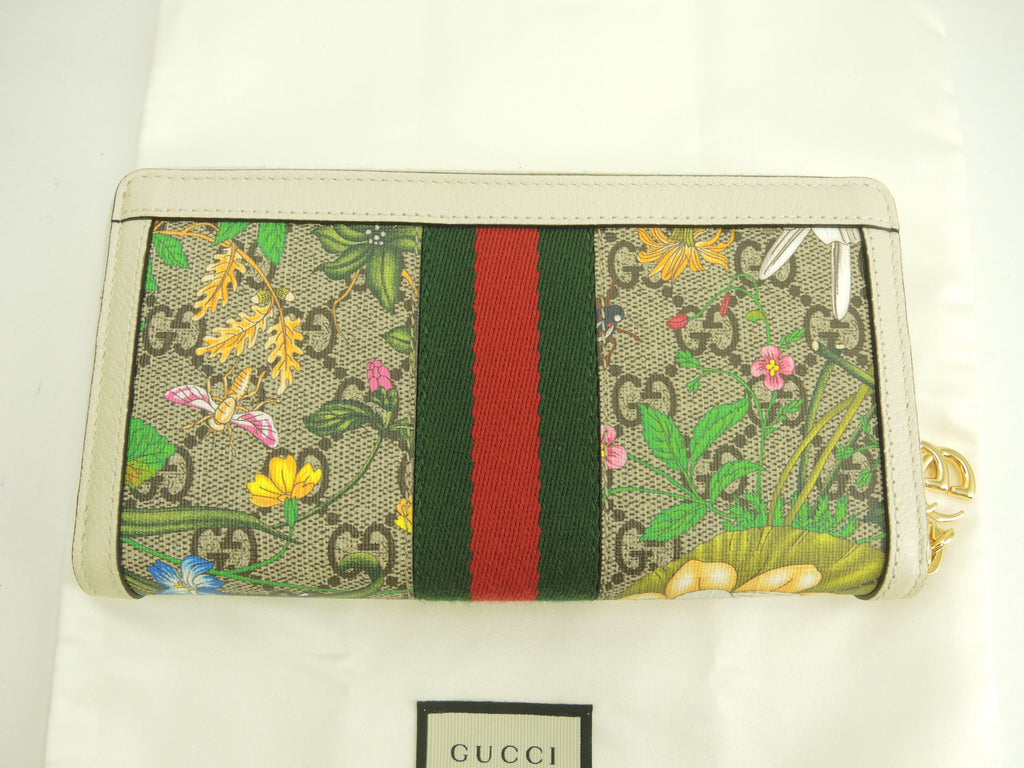 Gucci portafoglio lungo con cerniera motivo floreale/Web, GG Marmont grigio/bianco, portafoglio lungo con cerniera a giro, mai usato @ 1