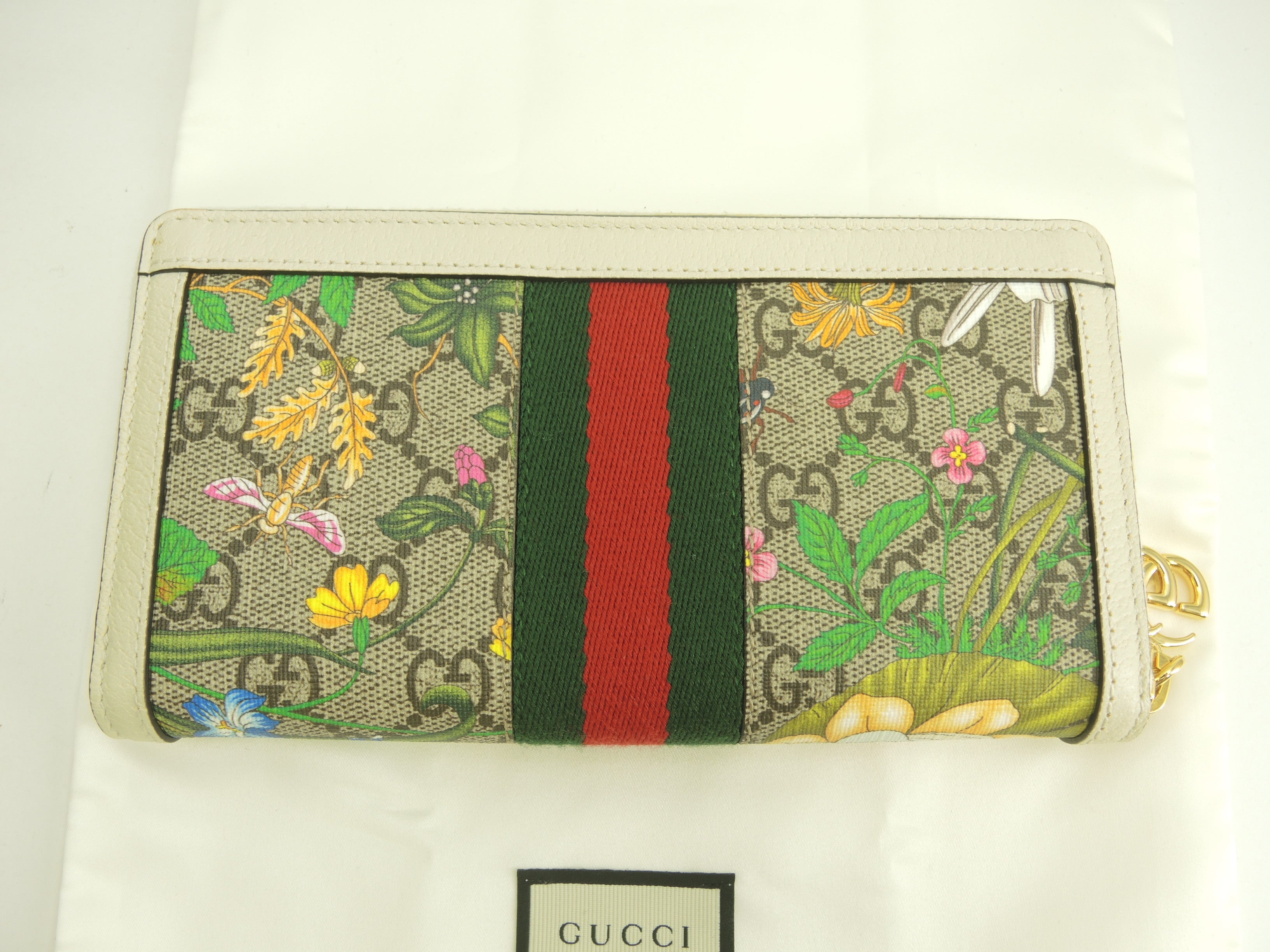 Gucci portafoglio lungo con cerniera motivo floreale/Web, GG Marmont grigio/bianco, portafoglio lungo con cerniera a giro, mai usato @ 1