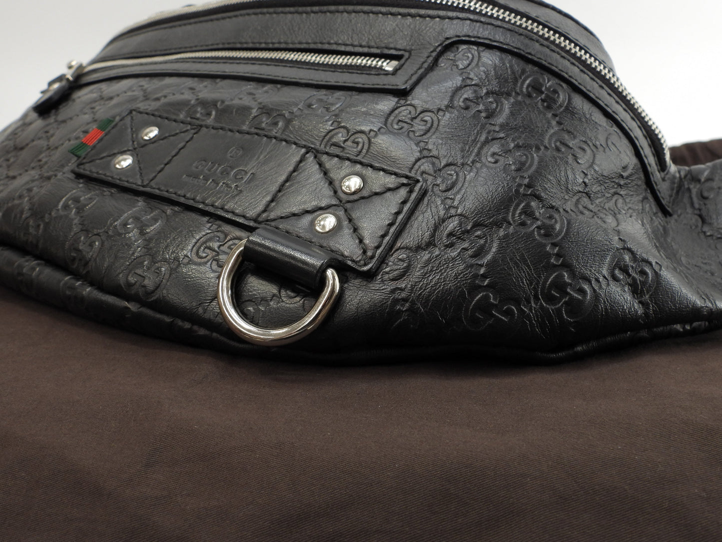 Gucci marsupio grande GG in pelle Guccissima nera, borsa a tracolla/marsupio, condizioni eccellenti @ 21