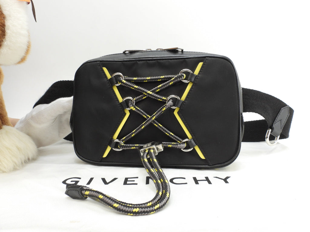 GIVENCHY marsupio in nylon/pelle nero e giallo, borsa a tracolla, cintura, borsa in vita, come nuova @MPC0219