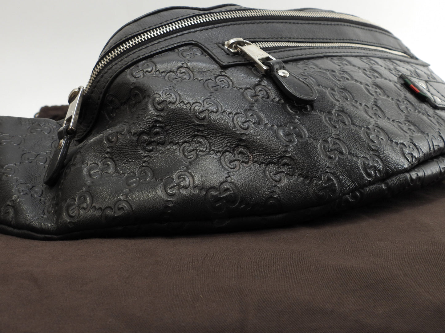 Gucci marsupio grande GG in pelle Guccissima nera, borsa a tracolla/marsupio, condizioni eccellenti @ 21