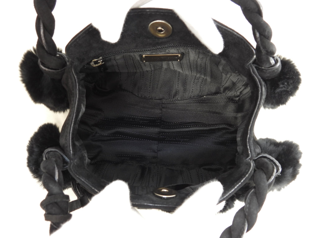 Salvatore Ferragamo Borsa a mano Gancini Pelliccia di coniglio nera Mini tote @ 1