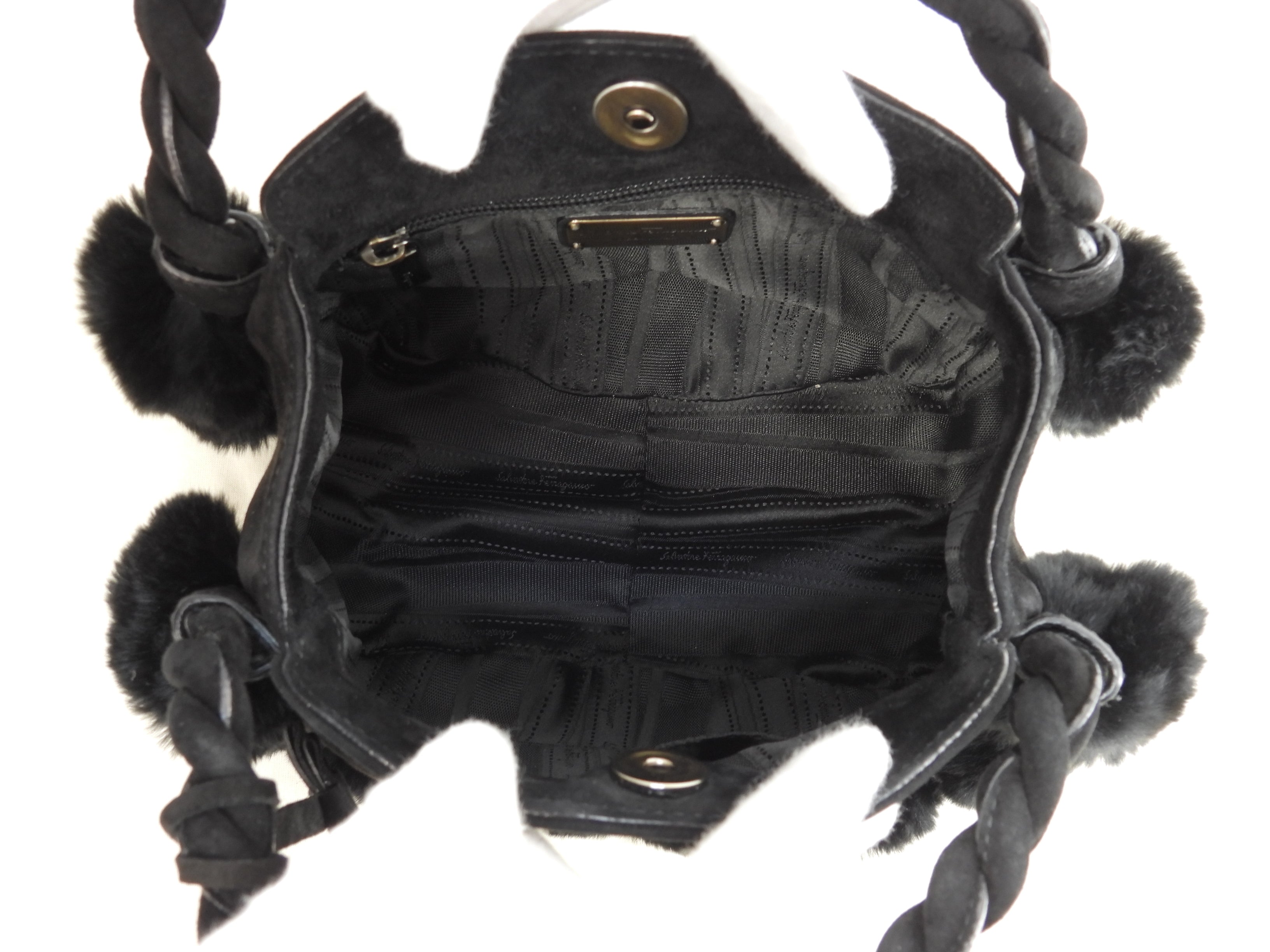Salvatore Ferragamo Borsa a mano Gancini Pelliccia di coniglio nera Mini tote @ 1