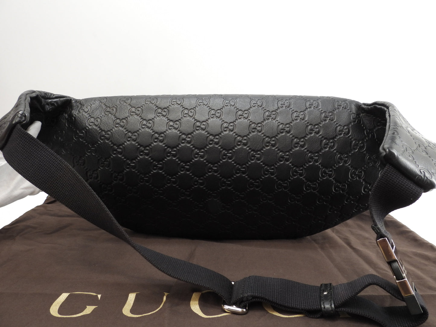 Gucci marsupio grande GG in pelle Guccissima nera, borsa a tracolla/marsupio, condizioni eccellenti @ 21
