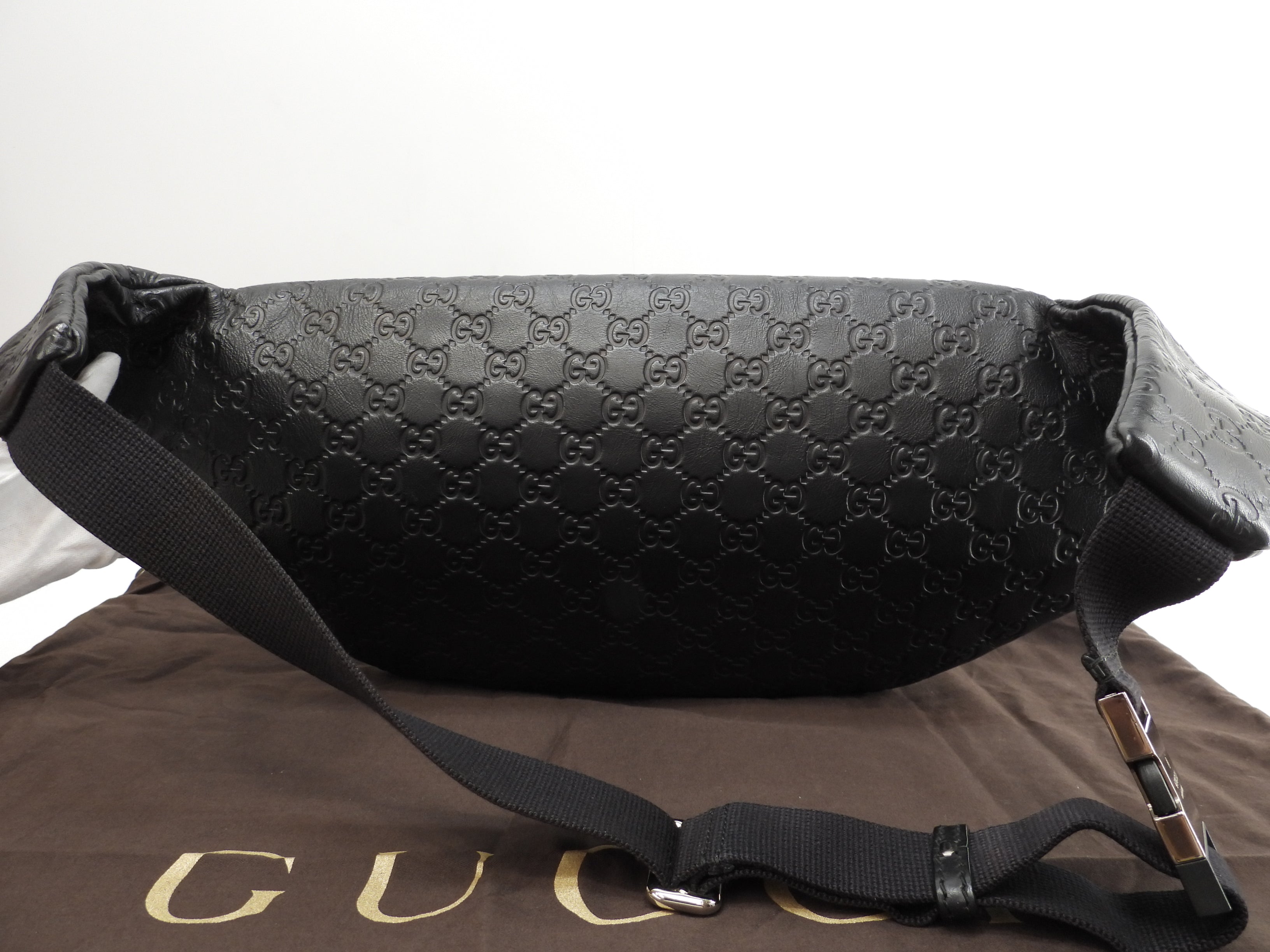 Gucci marsupio grande GG in pelle Guccissima nera, borsa a tracolla/marsupio, condizioni eccellenti @ 21
