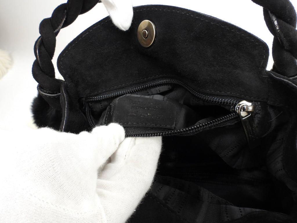 Salvatore Ferragamo Borsa a mano Gancini Pelliccia di coniglio nera Mini tote @ 1