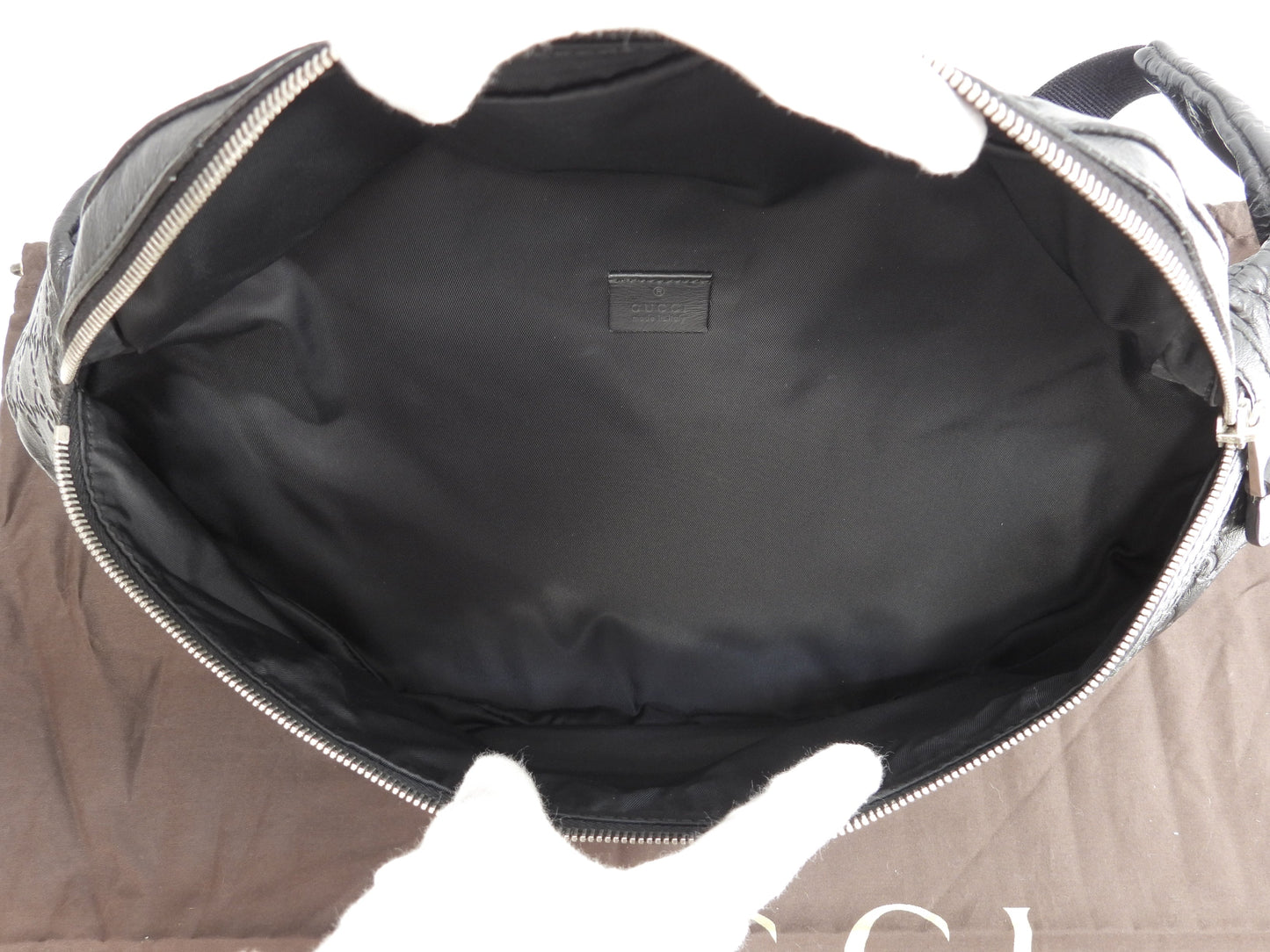 Gucci marsupio grande GG in pelle Guccissima nera, borsa a tracolla/marsupio, condizioni eccellenti @ 21