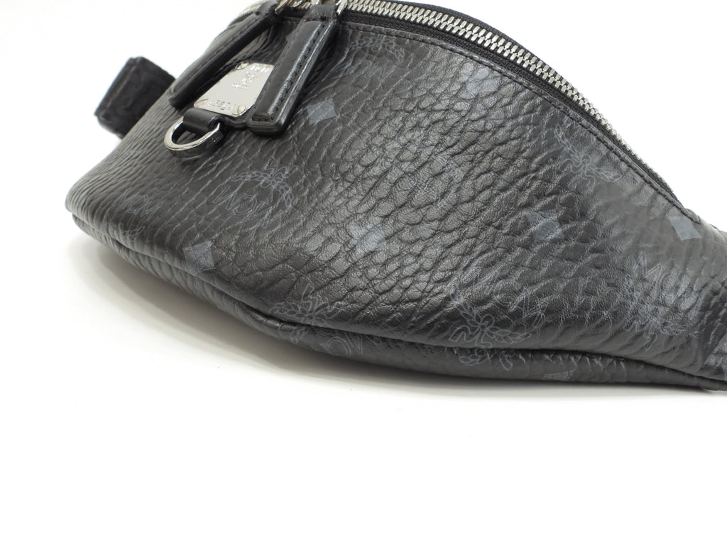 MCM ベルトバッグ PVC革 シグネチャ黒 クロスボディバッグ バムバッグ 美品@ 2