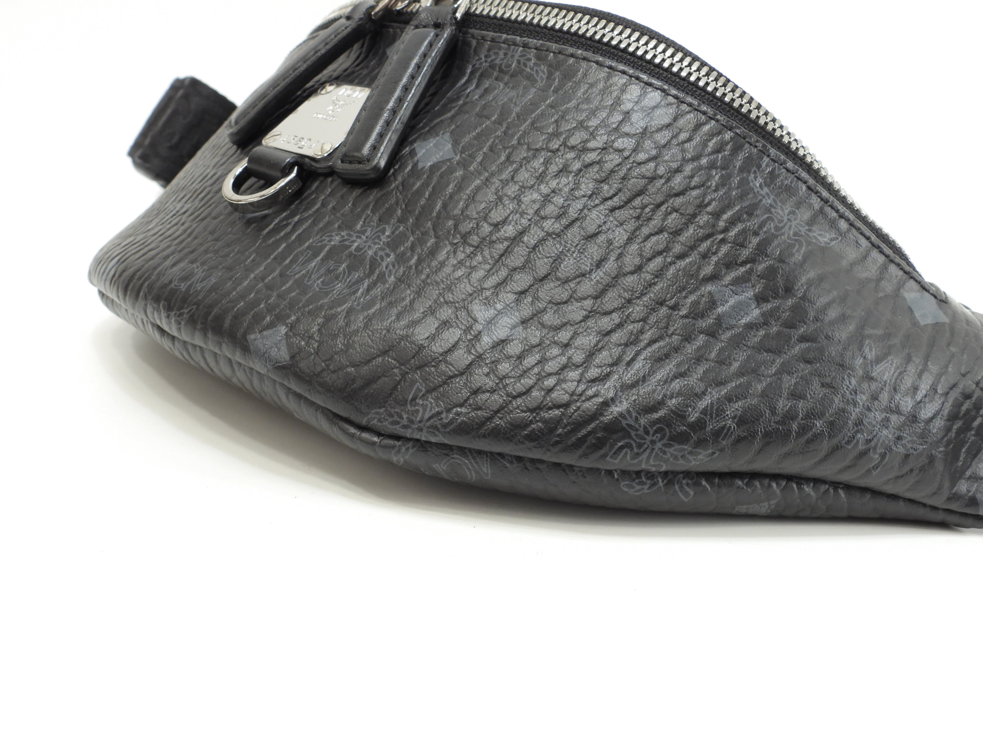 MCM ベルトバッグ PVC革 シグネチャ黒 クロスボディバッグ バムバッグ 美品@ 2