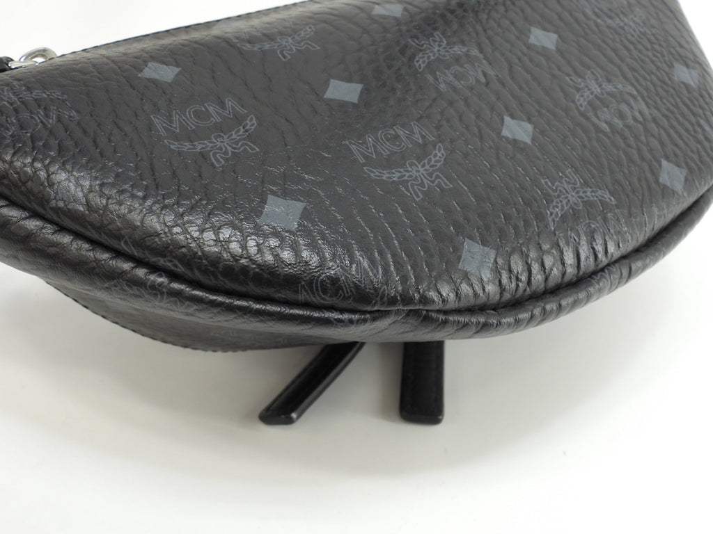 MCM ベルトバッグ PVC革 シグネチャ黒 クロスボディバッグ バムバッグ 美品@ 2