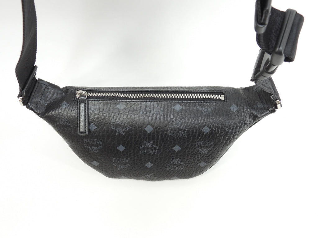 MCM ベルトバッグ PVC革 シグネチャ黒 クロスボディバッグ バムバッグ 美品@ 2