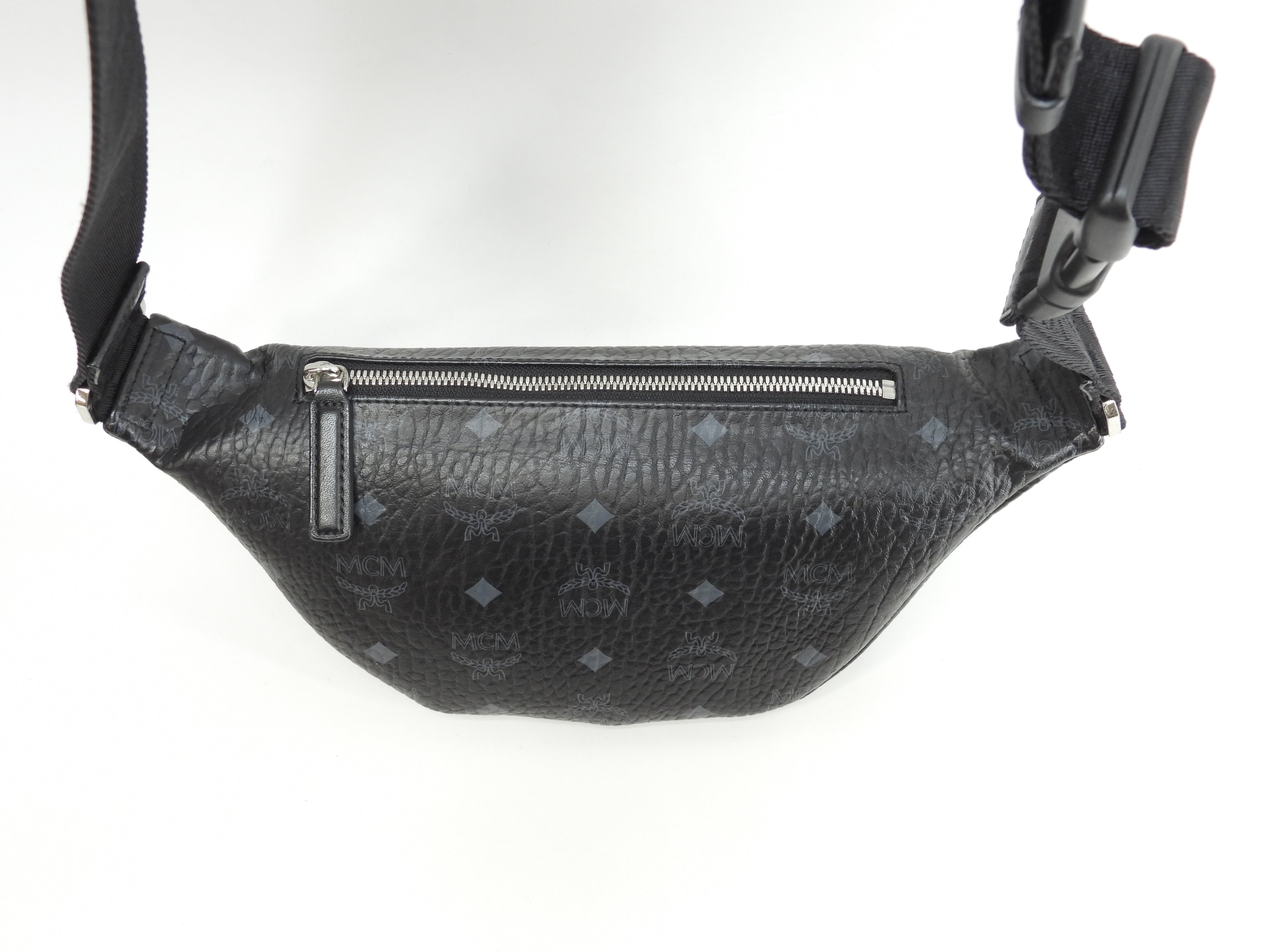 MCM ベルトバッグ PVC革 シグネチャ黒 クロスボディバッグ バムバッグ 美品@ 2