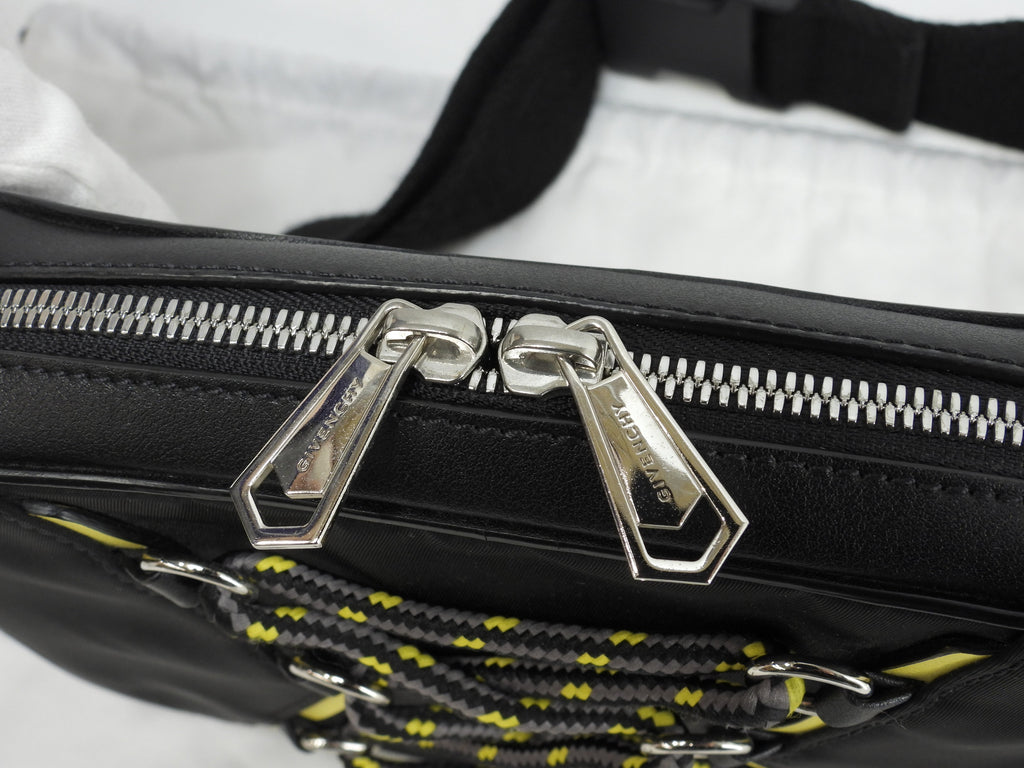 GIVENCHY marsupio in nylon/pelle nero e giallo, borsa a tracolla, cintura, borsa in vita, come nuova @MPC0219