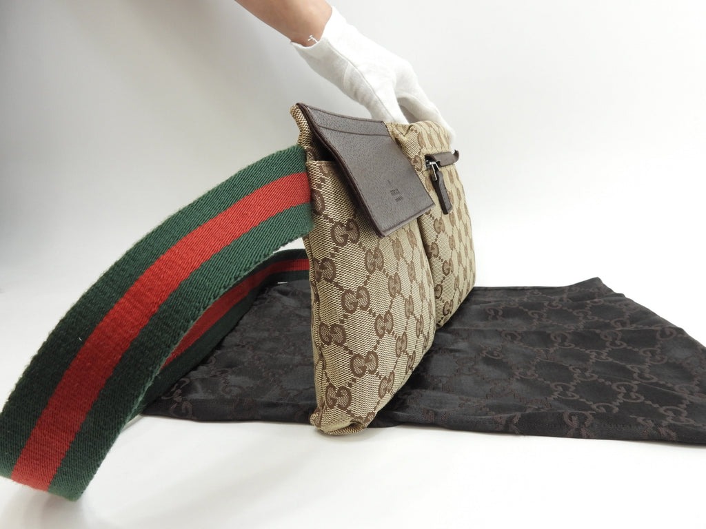 Gucci Marsupio GG Supreme cotone pelle marrone cintura marsupio@ 5