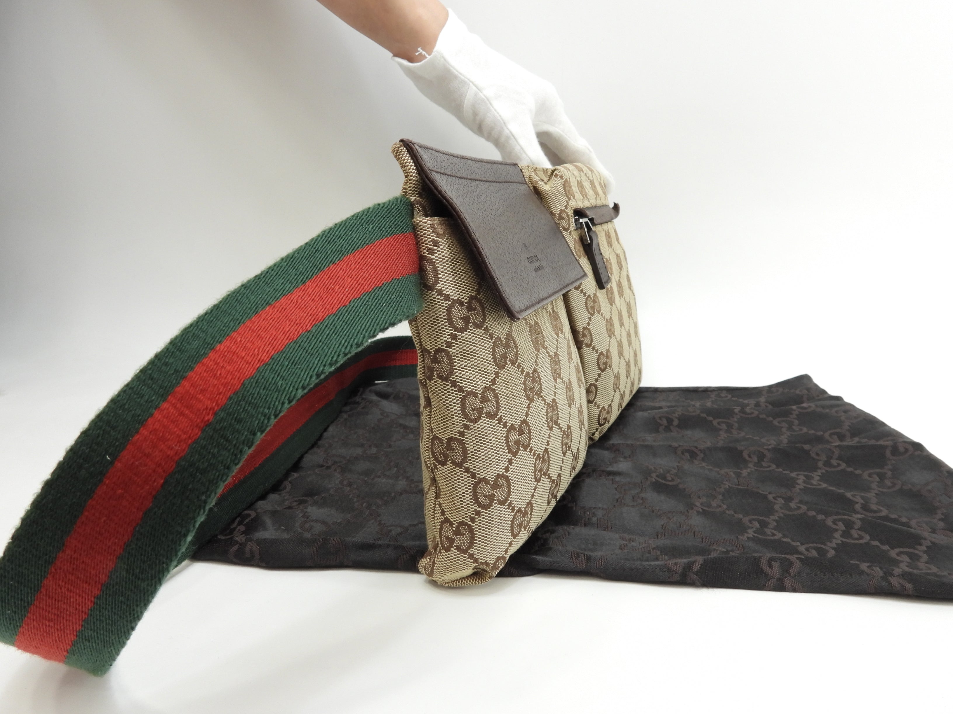 Gucci Marsupio GG Supreme cotone pelle marrone cintura marsupio@ 5