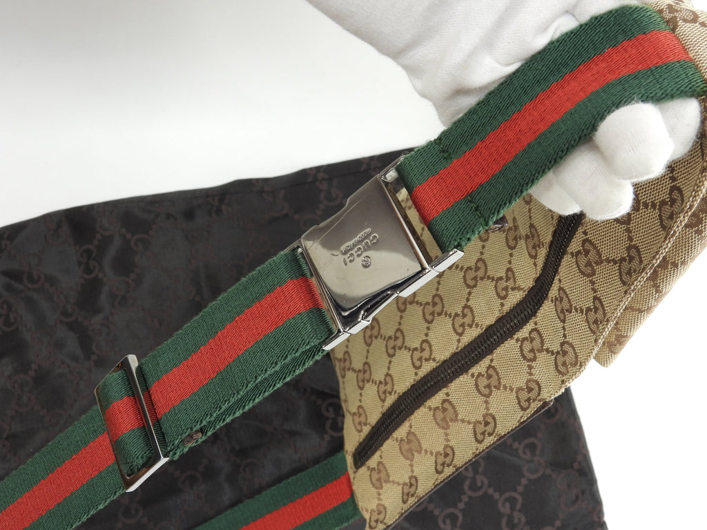 Gucci Marsupio GG Supreme cotone pelle marrone cintura marsupio@ 5