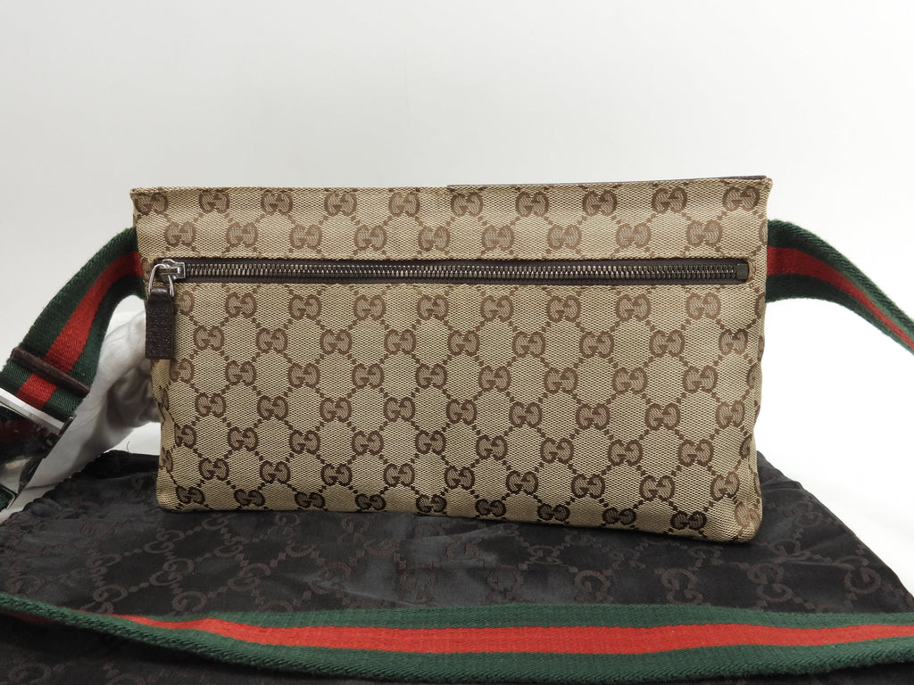 Gucci Marsupio GG Supreme cotone pelle marrone cintura marsupio@ 5