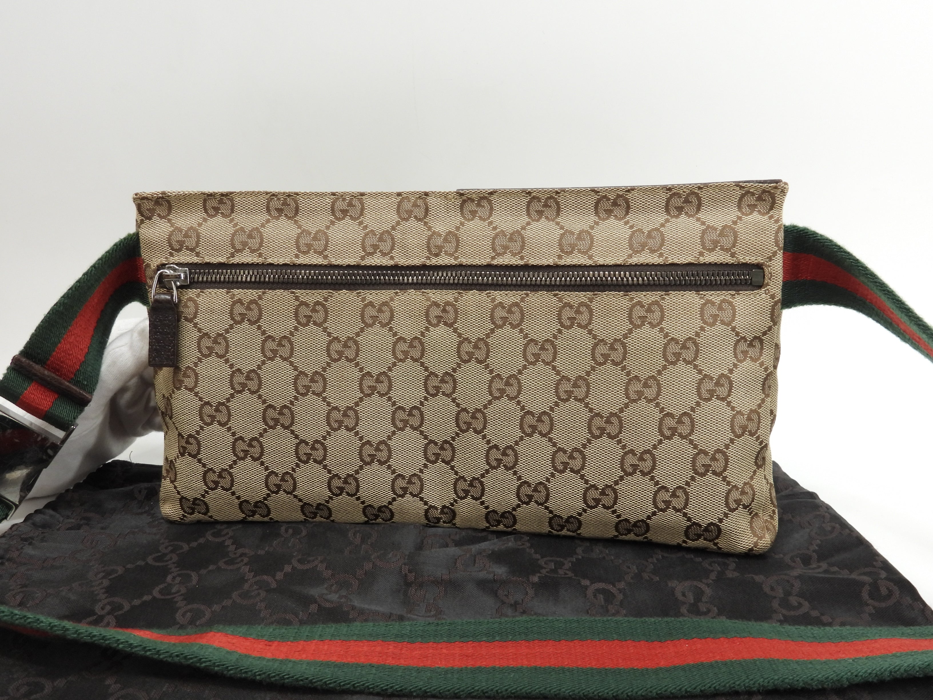 Gucci Marsupio GG Supreme cotone pelle marrone cintura marsupio@ 5