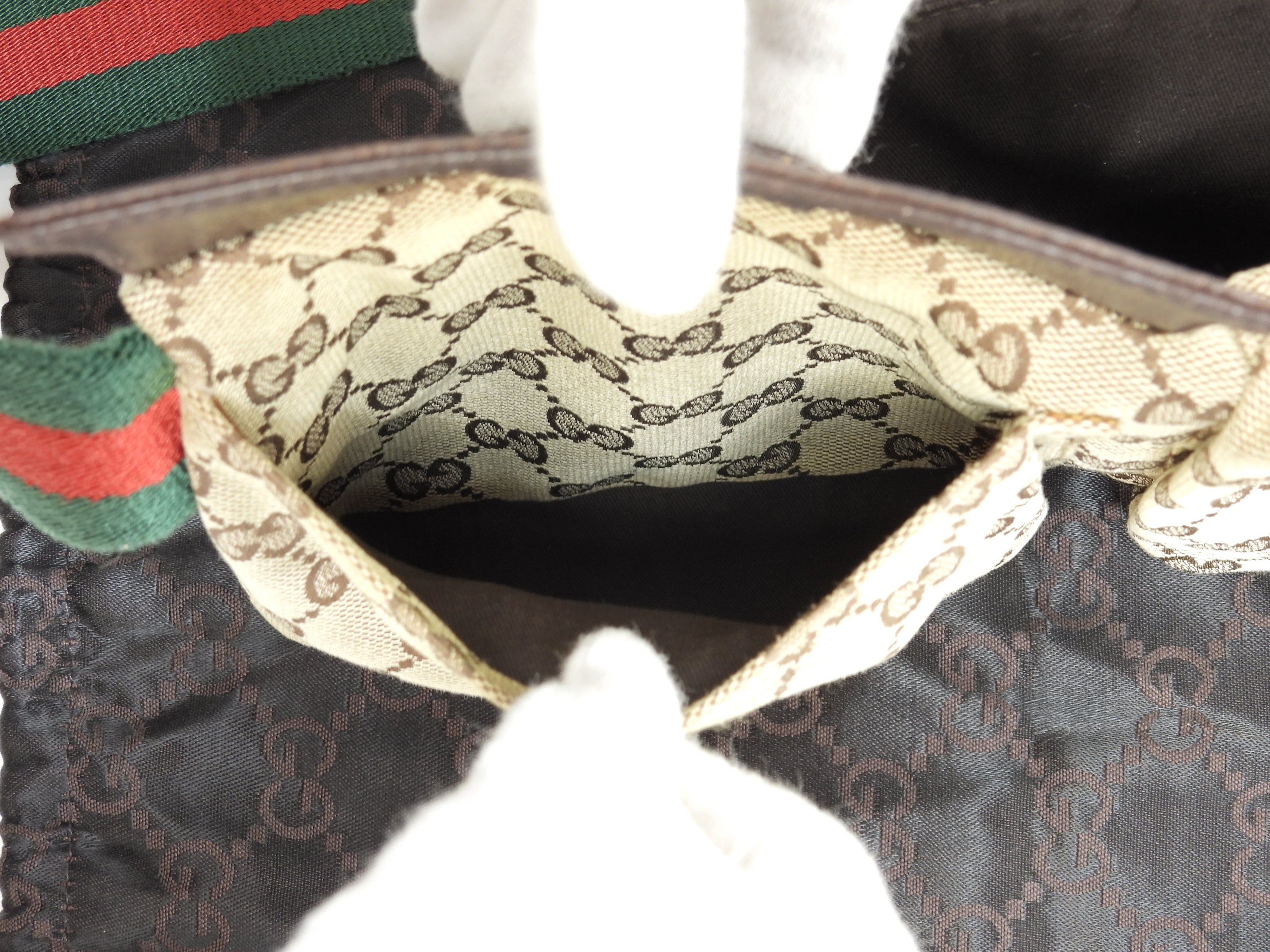 Gucci Marsupio GG Supreme cotone pelle marrone cintura marsupio@ 5