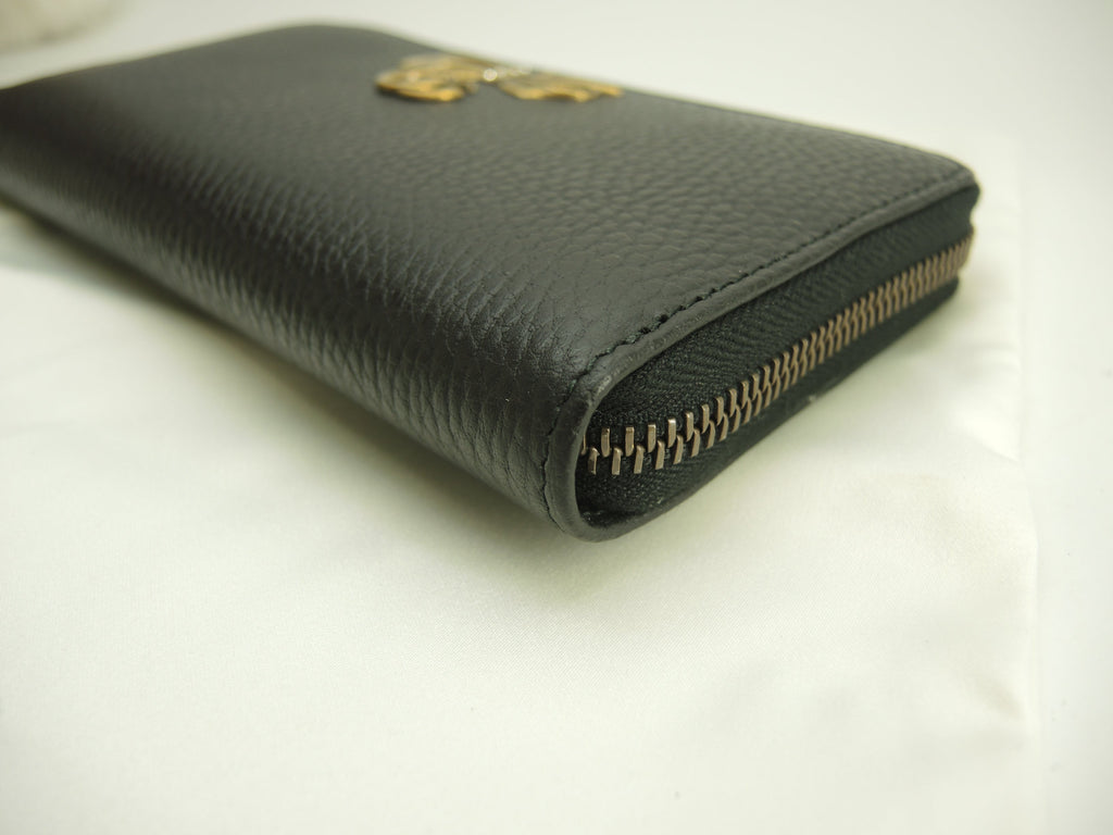 Gucci Portafoglio Zip Around GG Marmont Pelle Nera Portafoglio Lungo Fiocco Nuovo@5