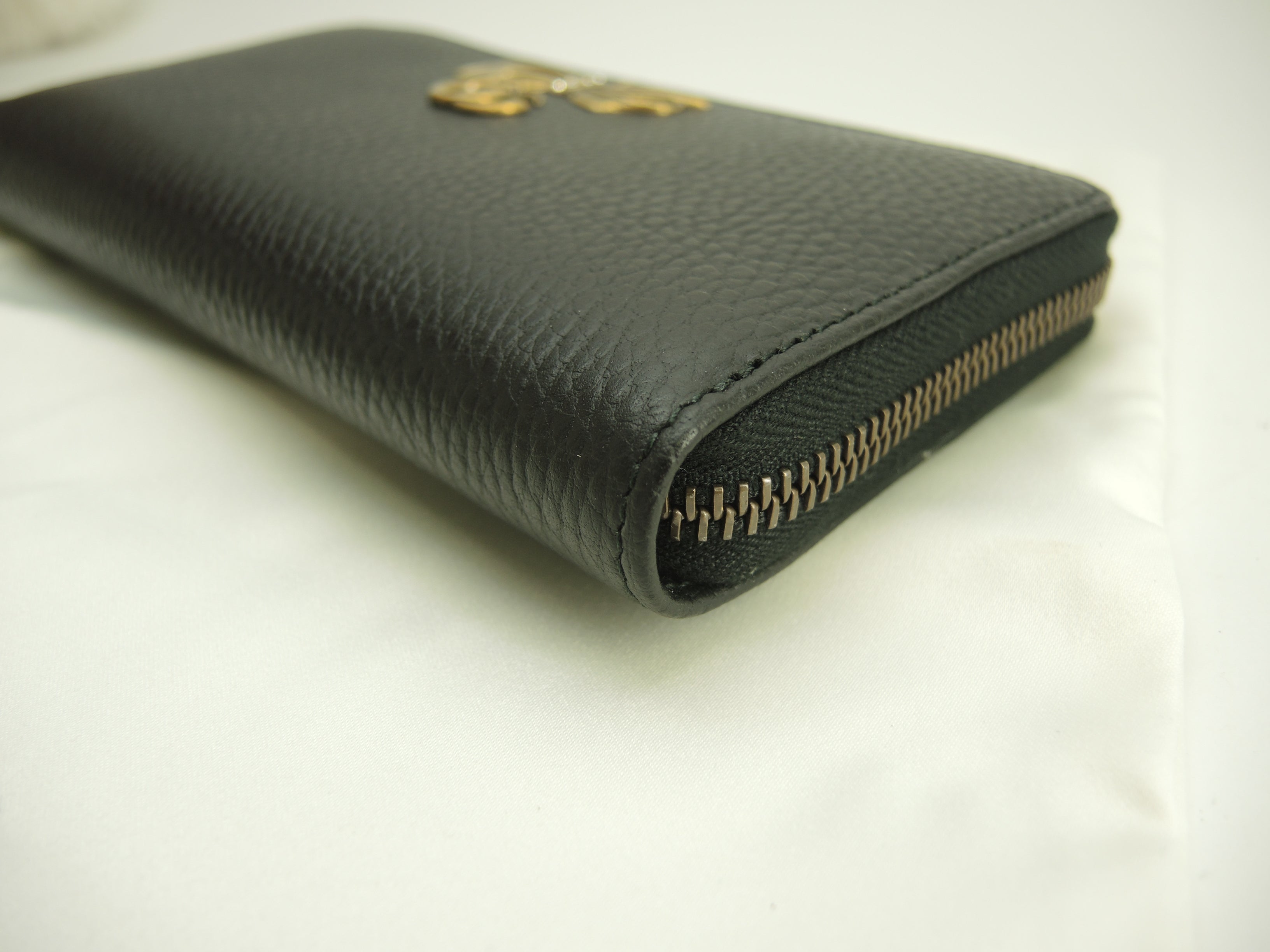 Gucci Portafoglio Zip Around GG Marmont Pelle Nera Portafoglio Lungo Fiocco Nuovo@5