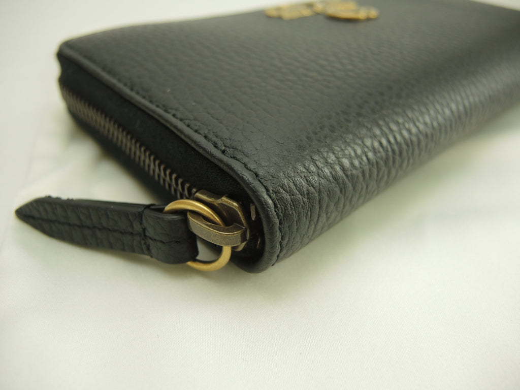 Gucci Portafoglio Zip Around GG Marmont Pelle Nera Portafoglio Lungo Fiocco Nuovo@5
