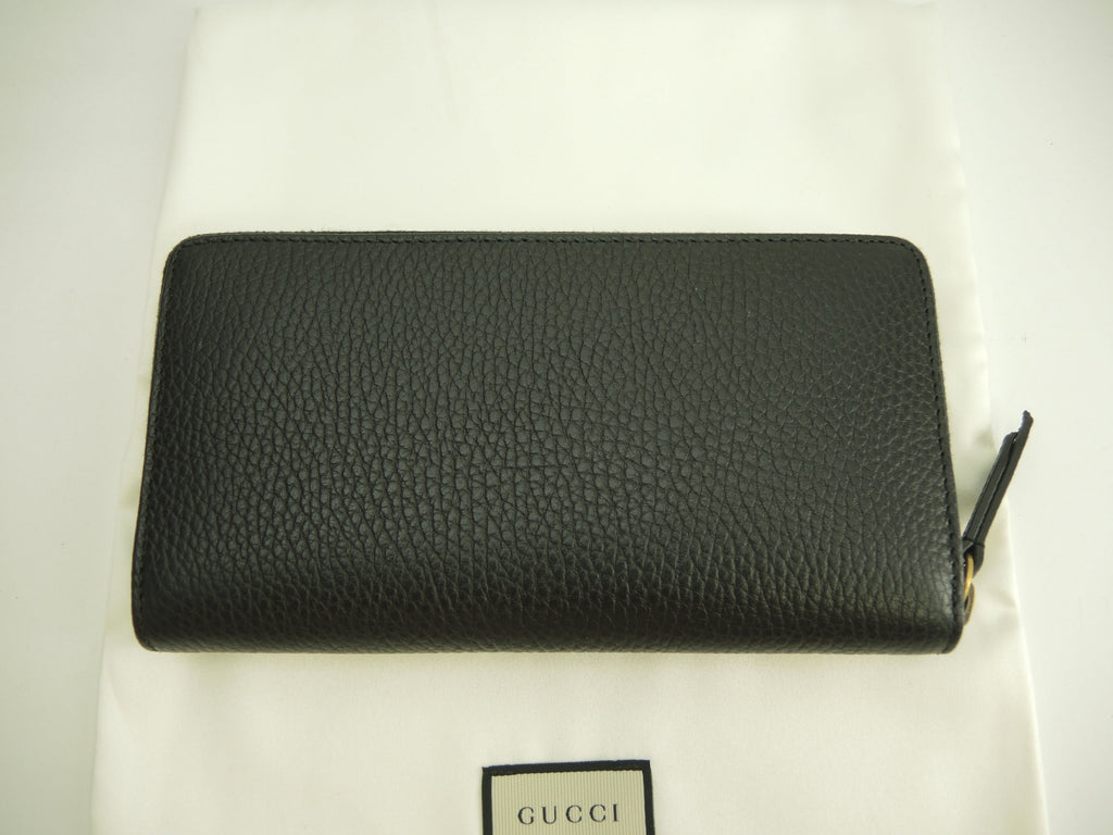 Gucci Portafoglio Zip Around GG Marmont Pelle Nera Portafoglio Lungo Fiocco Nuovo@5