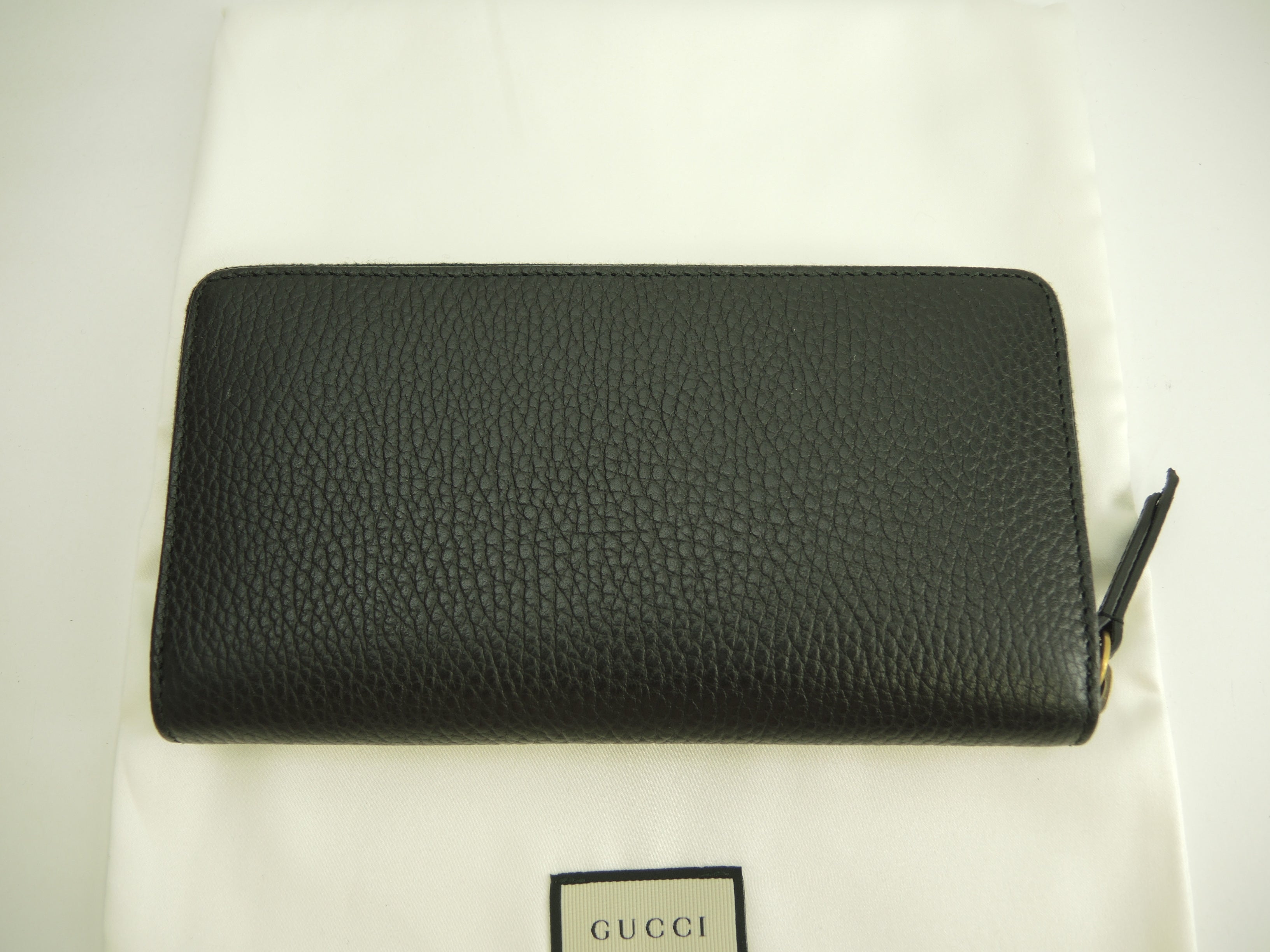 Gucci Portafoglio Zip Around GG Marmont Pelle Nera Portafoglio Lungo Fiocco Nuovo@5