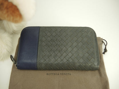 Bottega Veneta Portafoglio lungo Intrecciato Pelle grigio-blu Portafoglio zip @B04656388Q