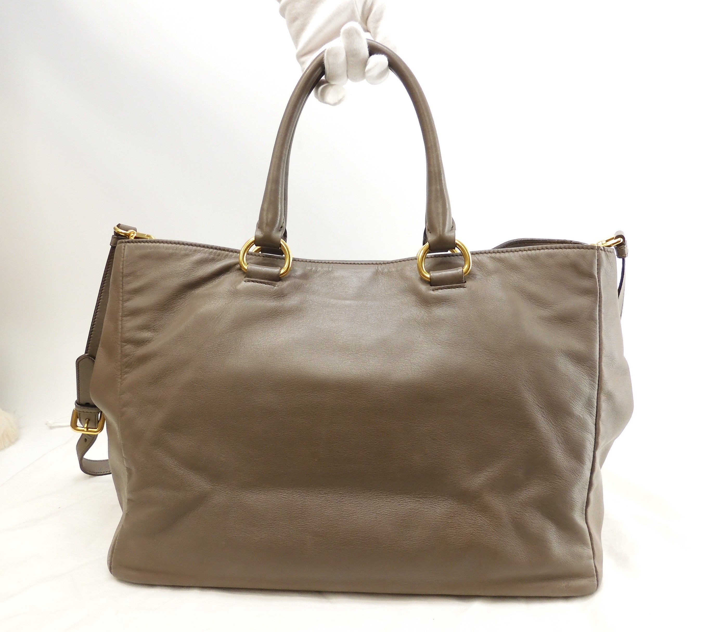 Prada borsa a mano da uomo in pelle grigia con tracolla, tote bag@85M