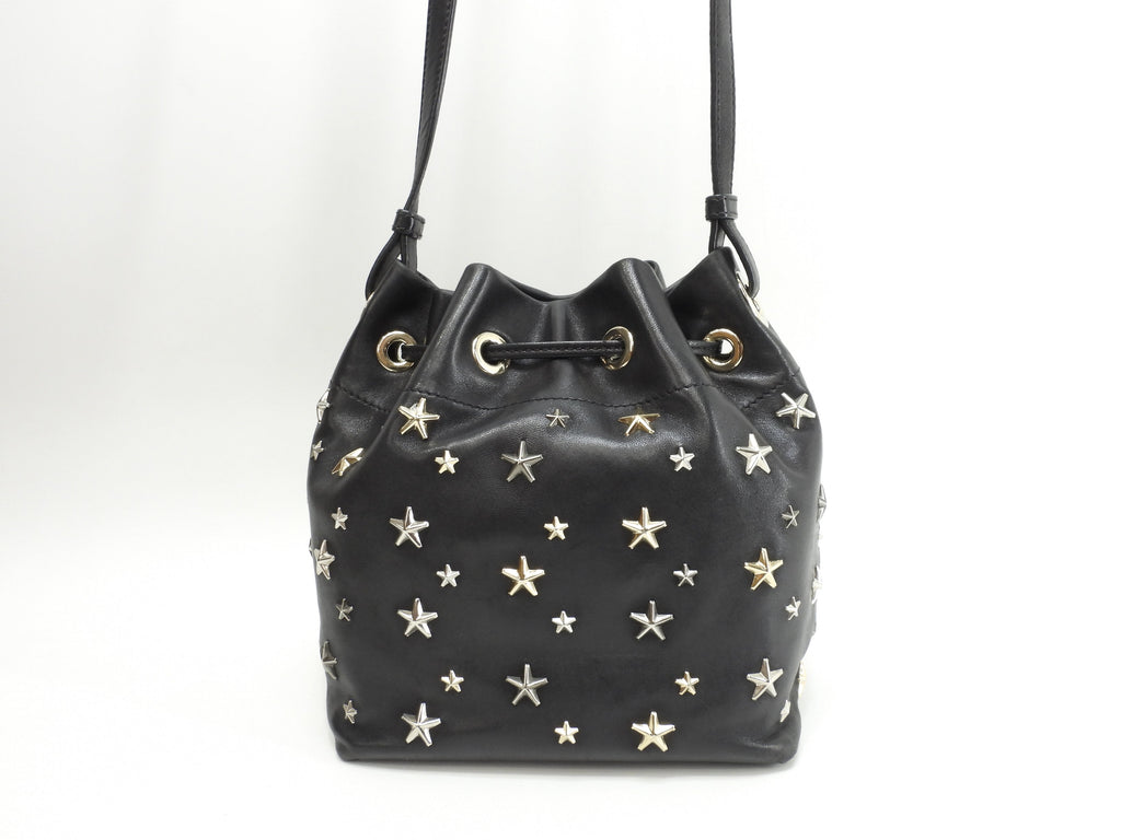 Jimmy Choo Pochette JUNO in pelle nera Borsa a tracolla con coulisse Ottime condizioni@XLSGT3