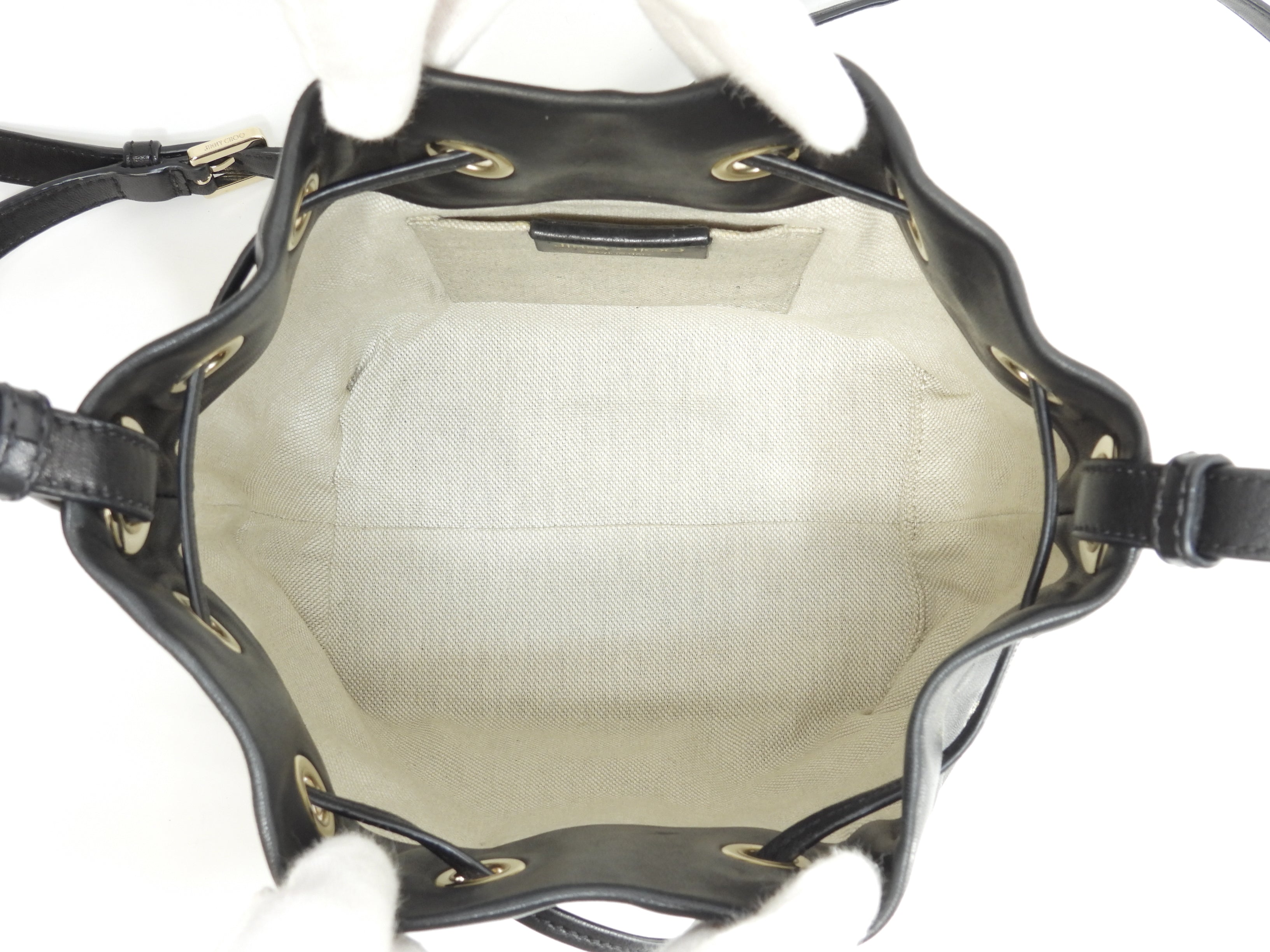 Jimmy Choo Pochette JUNO in pelle nera Borsa a tracolla con coulisse Ottime condizioni@XLSGT3