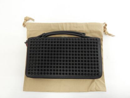 Christian Louboutin Portafoglio lungo XL in pelle nera con cerniera da uomo con impugnatura a 50