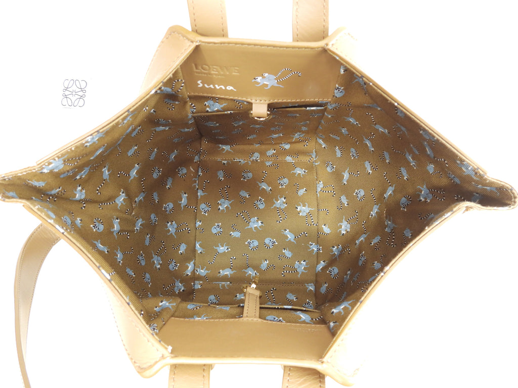 Loewe Hammock Compact borsa Suna Fujita collaborazione pelle marrone borsa a mano borsa a tracolla scimmia@012339