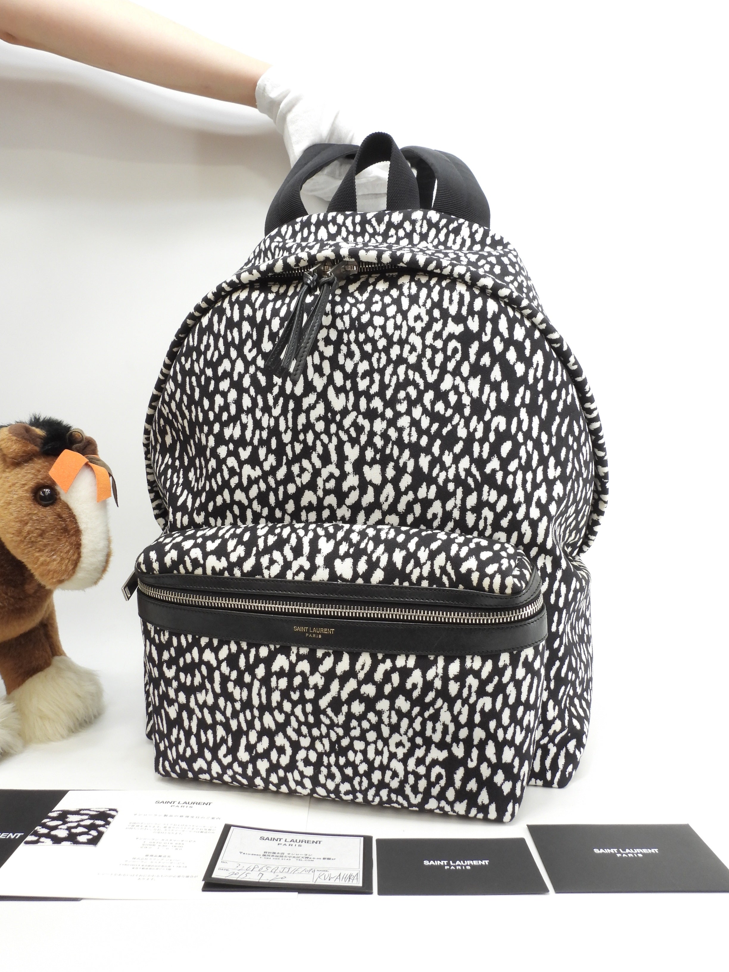 Sanit Laurent Zaino City Denim nero e bianco Rucksack Babycat Ottime condizioni@7