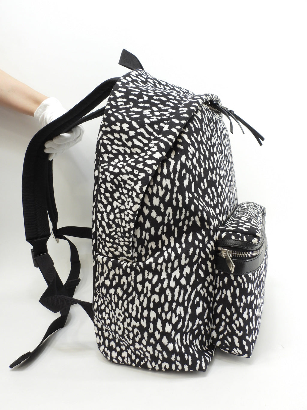 Sanit Laurent Zaino City Denim nero e bianco Rucksack Babycat Ottime condizioni@7