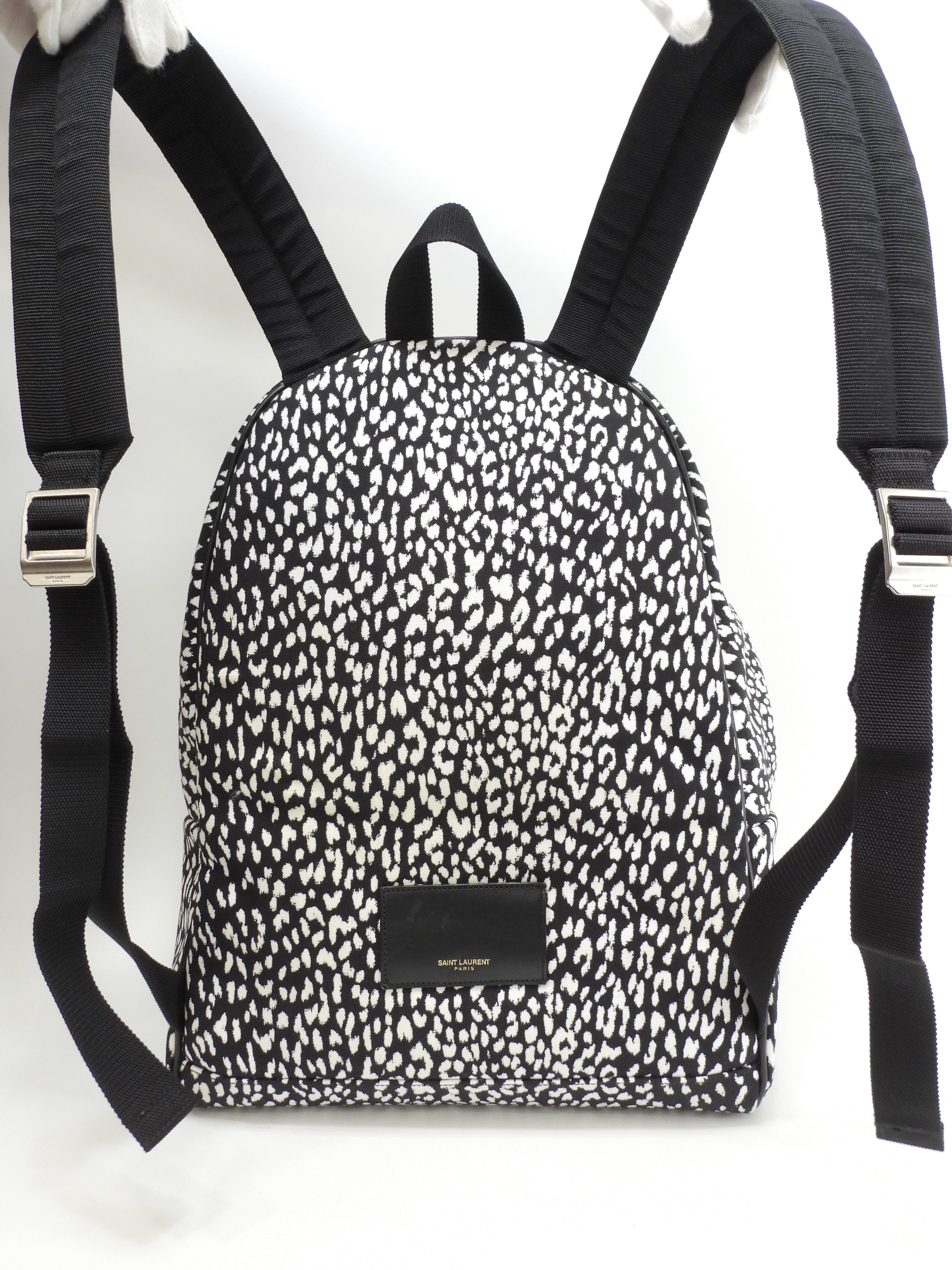 Sanit Laurent Zaino City Denim nero e bianco Rucksack Babycat Ottime condizioni@7