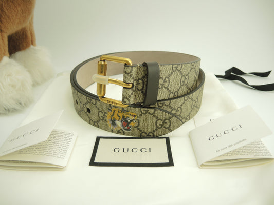 Gucci cintura con fibbia 95cm Tigre GG Supreme da uomo Nuova@ 2