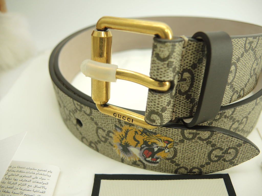 Gucci cintura con fibbia 95cm Tigre GG Supreme da uomo Nuova@ 2