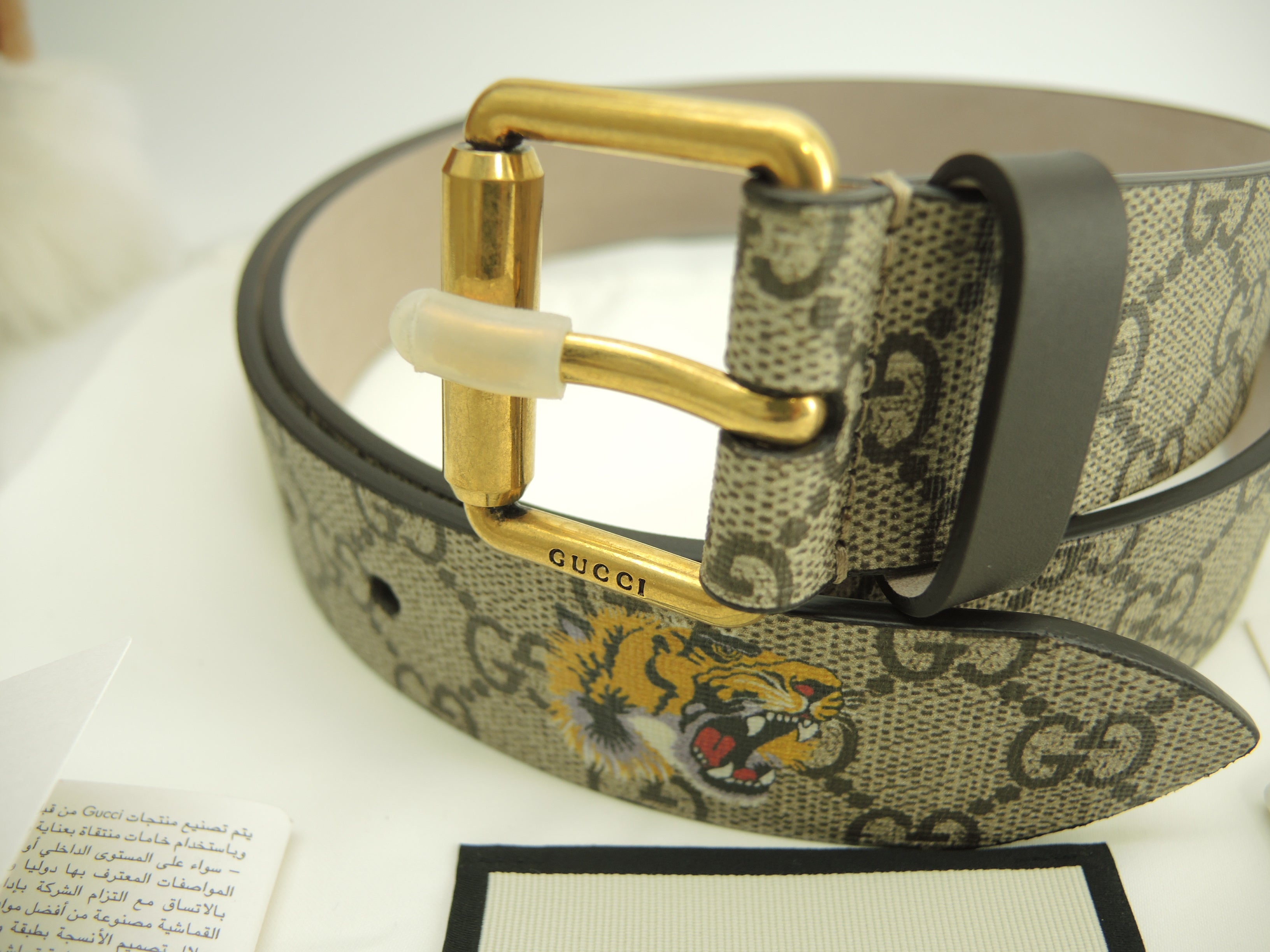 Gucci cintura con fibbia 95cm Tigre GG Supreme da uomo Nuova@ 2