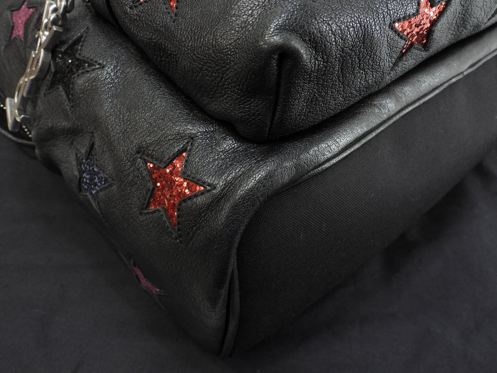 Zaino Saint Laurent City YSL in pelle glitterata con stelle, nero, usato ma in ottime condizioni @LY454319-1016